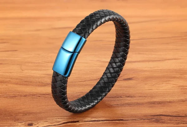 Bracelet en cuir bleu classique avec serrure pour hommes