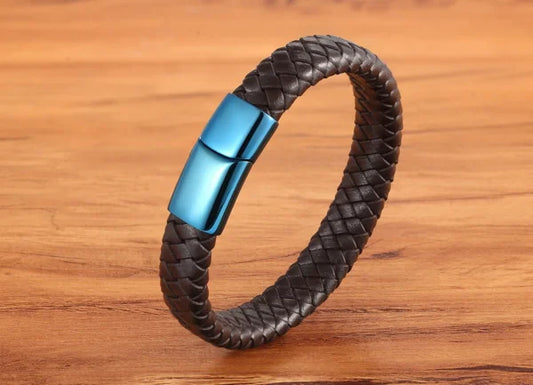 Bracelet simple en cuir bleu classique avec fermoir pour homme (EGBT048)