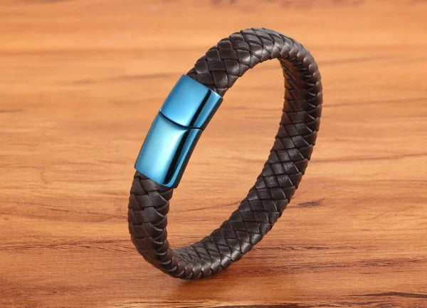 Bracelet en cuir bleu classique avec serrure pour hommes