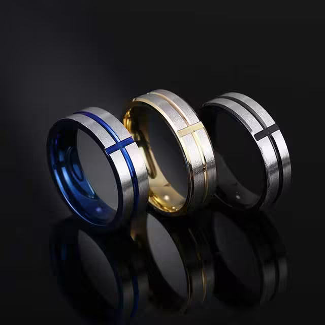 Classic Cross Unisex Width 6mm Stainless Steel Ring (EGR040)