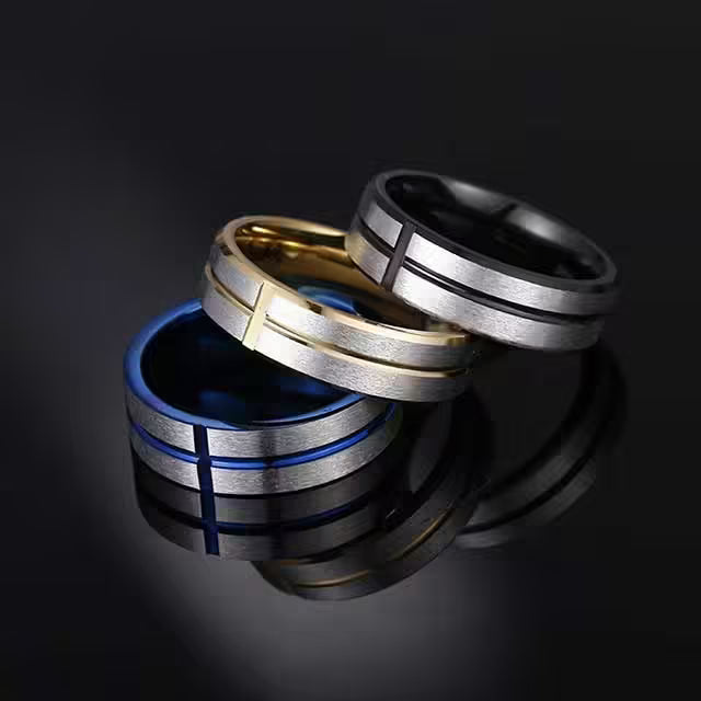 Classic Cross Unisex Width 6mm Stainless Steel Ring (EGR040)