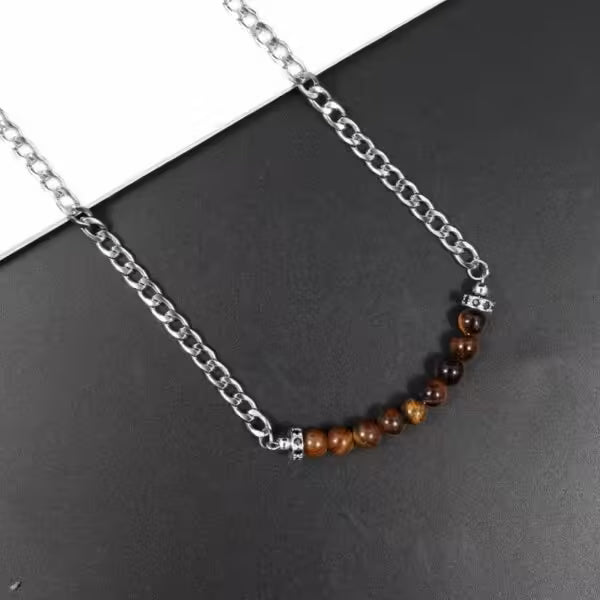 Collier pendentif classique rond en pierre œil de tigre pour hommes et femmes (EGN053)