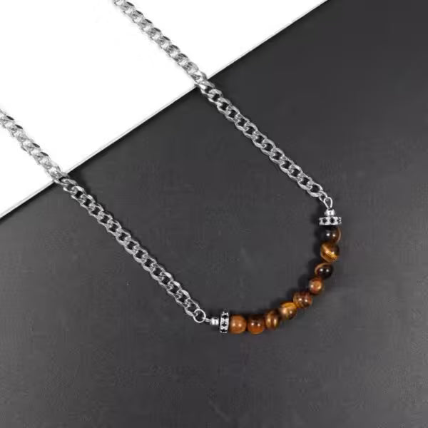 Collier pendentif classique rond en pierre œil de tigre pour hommes et femmes (EGN053)