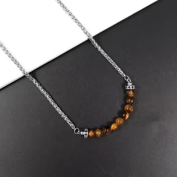 Collier pendentif classique rond en pierre œil de tigre pour hommes et femmes (EGN053)