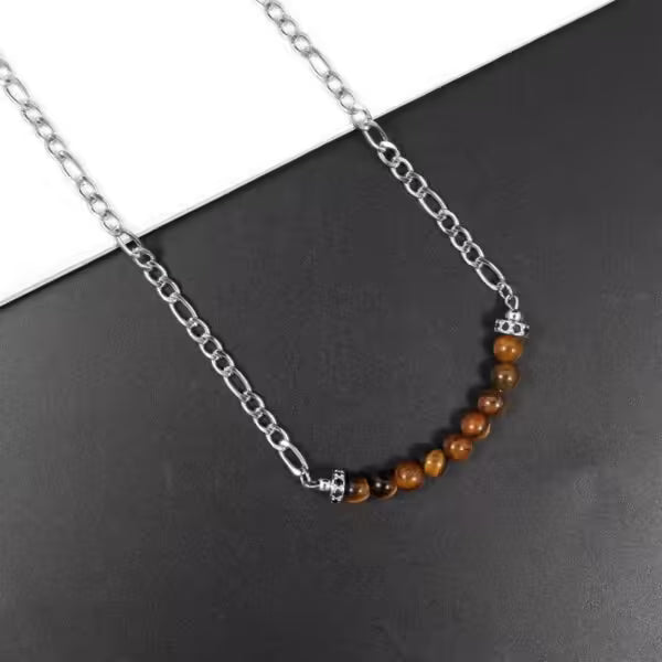 Classic Round Tube Tiger Eye Stone Pendant Necklace For Men & Women (EGN053)