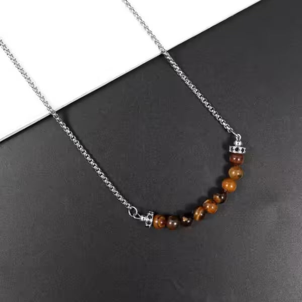 Collier pendentif classique rond en pierre œil de tigre pour hommes et femmes (EGN053)
