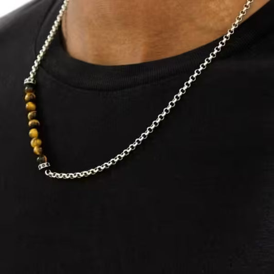 قلادة كلاسيكية دائرية من حجر عين النمر للرجال والنساء (EGN053)