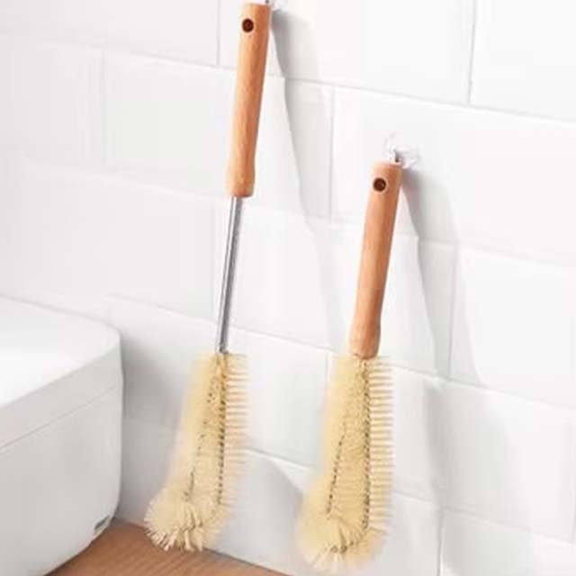Wooden Long-Handle Bottle Cleaning Brush – Scrubber for Drink Bottles, Glasses & Kitchen Cleaning