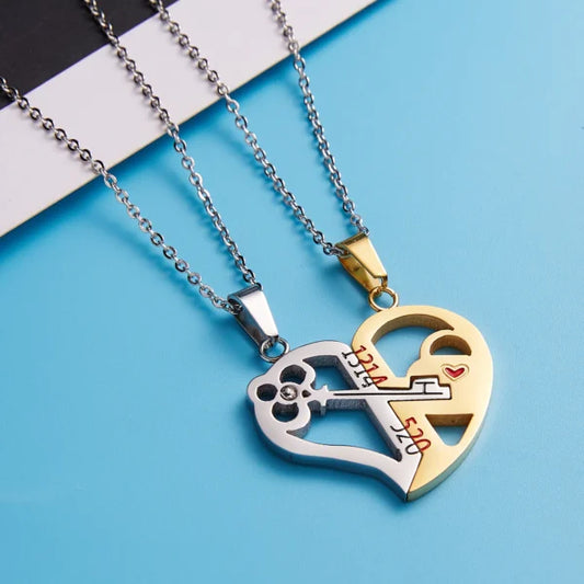 قلادة زوجية مكونة من قطعتين على شكل نصف قلب مكسور (EGN066)