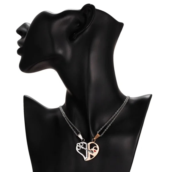 Couple 2 pcs Broken Half Heart Pendant Necklace (EGN066)