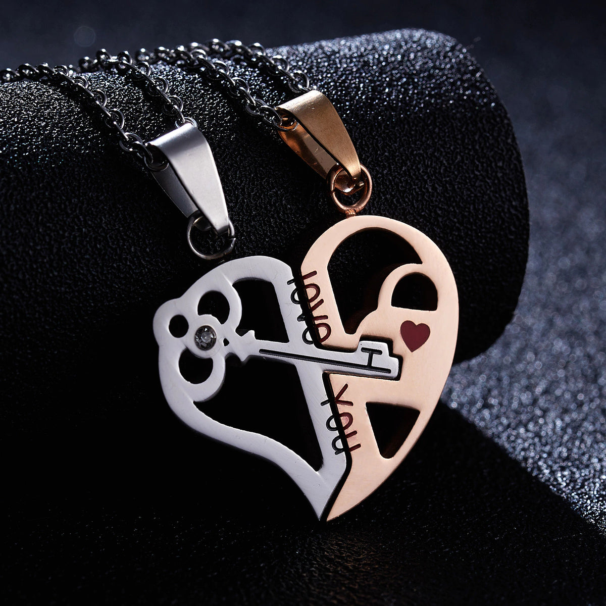 Couple 2 pcs Broken Half Heart Pendant Necklace (EGN066)