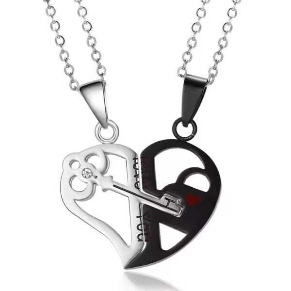 Couple 2 pcs Broken Half Heart Pendant Necklace (EGN066)