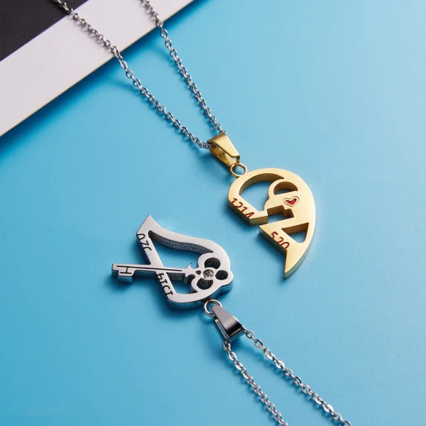 Couple 2 pcs Broken Half Heart Pendant Necklace (EGN066)