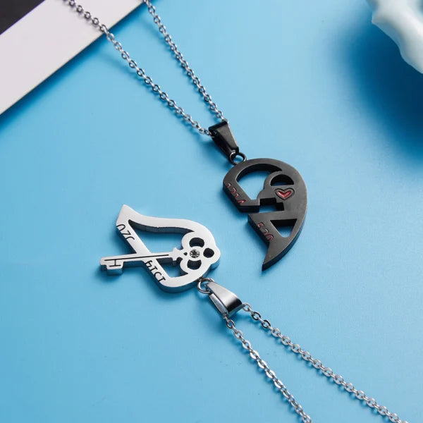 Couple 2 pcs Broken Half Heart Pendant Necklace (EGN066)