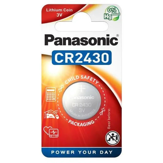 Panasonic CR2430 3V Lithium Coin Battery – Long Lasting Button Cell Battery for Watches, Car Keys & Electronics