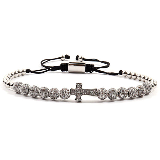 Bracelet unisexe tressé de luxe ajustable à boules croisées (EGBT244)