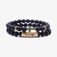 Cross Black Beaded Natural Stone Bracelet Set (EGBT221)
