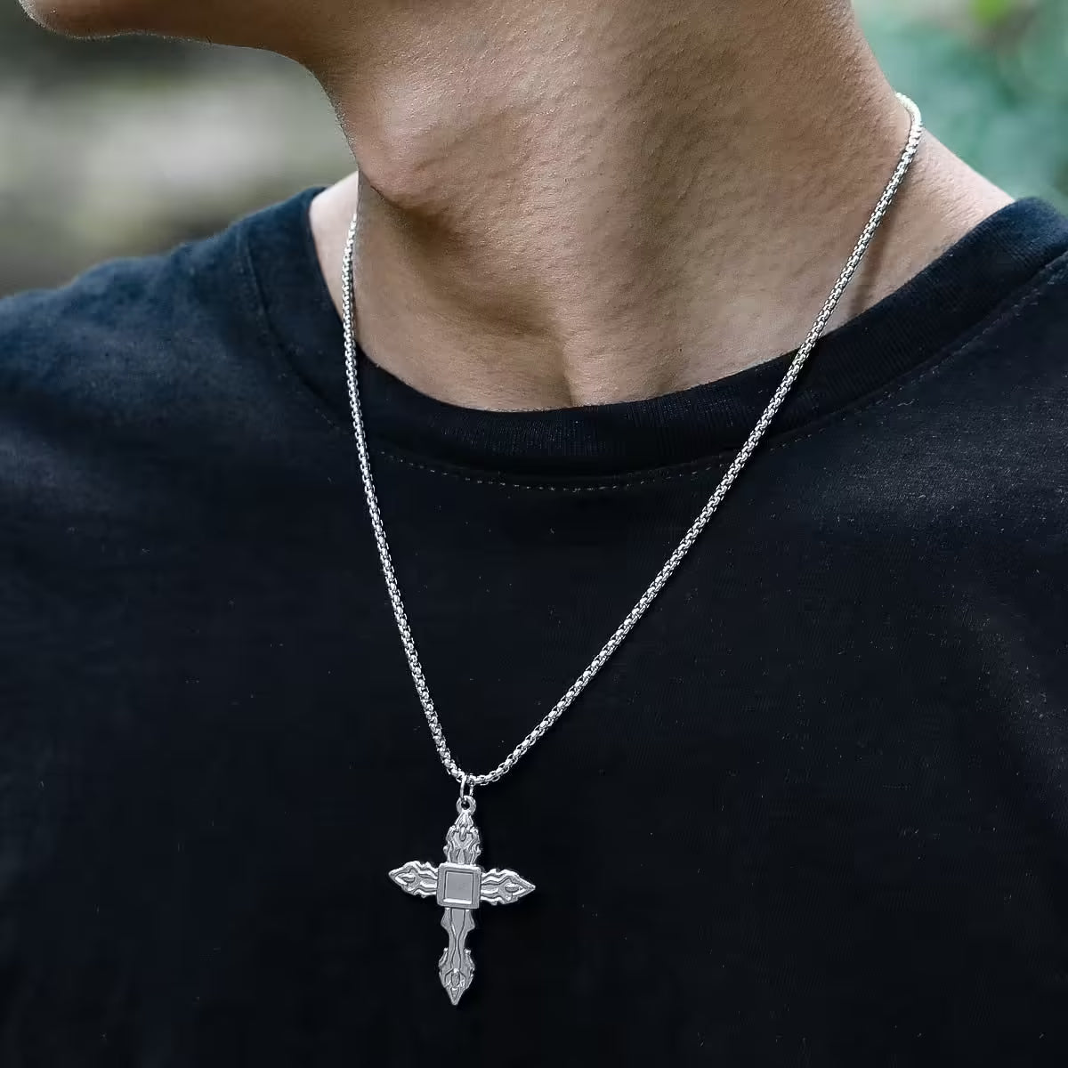 Cross Pendant Unisex Box Chain Necklace (EGN072)