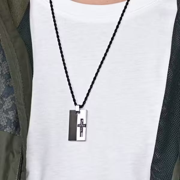 Cross Rectangular Tag High Quality Men Stainless Steel Necklace (EGN108)