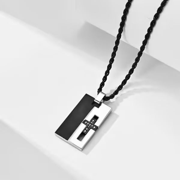 Cross Rectangular Tag High Quality Men Stainless Steel Necklace (EGN108)