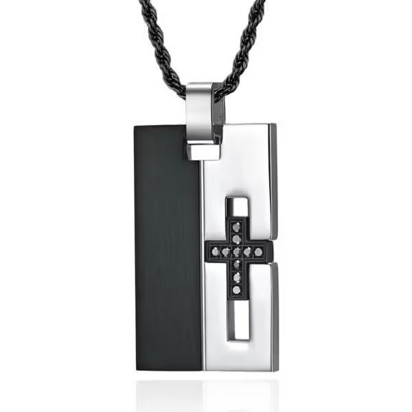 Cross Rectangular Tag High Quality Men Stainless Steel Necklace (EGN108)