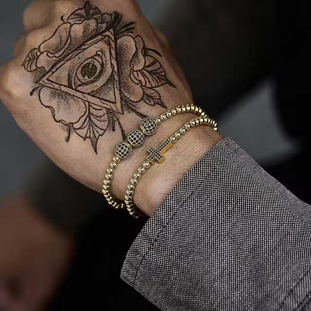 Bracelet Shamballa ajustable avec croix, 3 boules disco et perles de 4 mm (EGBT194) 