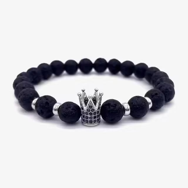 Bracelet de perles noires en forme de couronne (EGBT175)