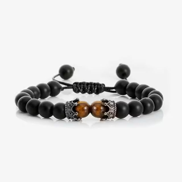 Bracelet ajustable Shamballa en perles et pierres naturelles Crown x Beads (EGBT285)