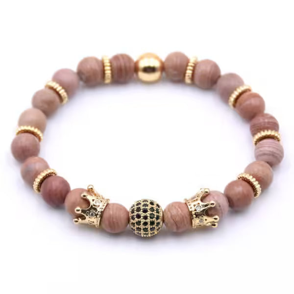Bracelet perles boule disco et couronne (EGBT022)