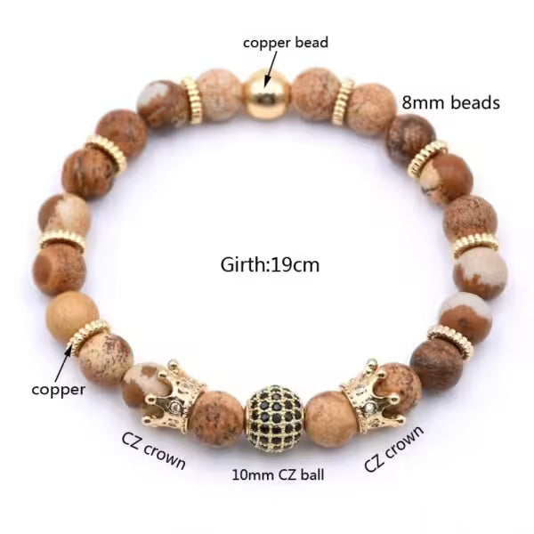 Bracelet perles boule disco et couronne (EGBT022)