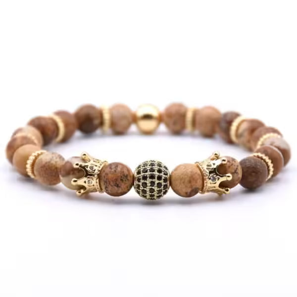 Bracelet perles boule disco et couronne (EGBT022)