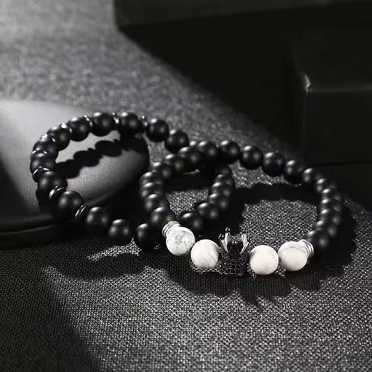 طقم أساور من 2 قطعة من خرز التاج والخرز الأبيض (EGBT210)