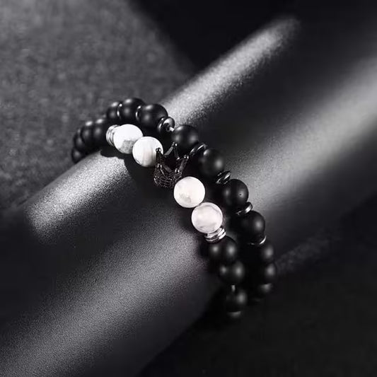 طقم أساور من 2 قطعة من خرز التاج والخرز الأبيض (EGBT210)