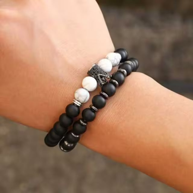 Ensemble de 2 bracelets Crown x White Beads (EGBT210)