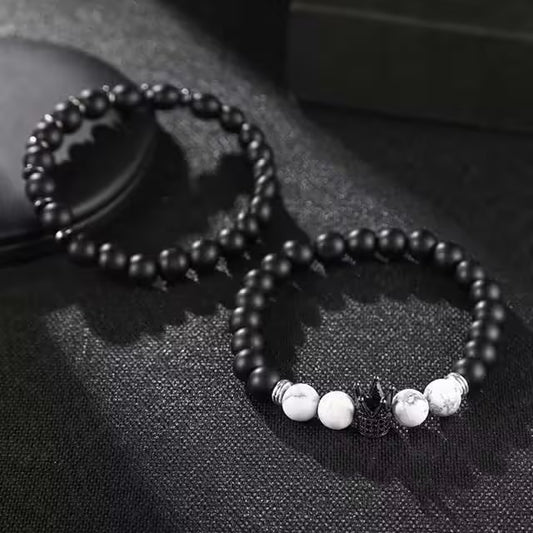 طقم أساور من 2 قطعة من خرز التاج والخرز الأبيض (EGBT210)