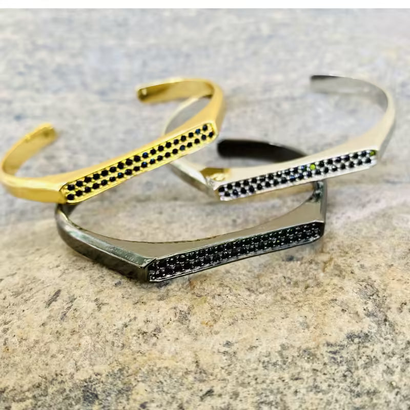 Cuff Zircon Men Stainless Steel Bangle Bracelet (EGBT391)