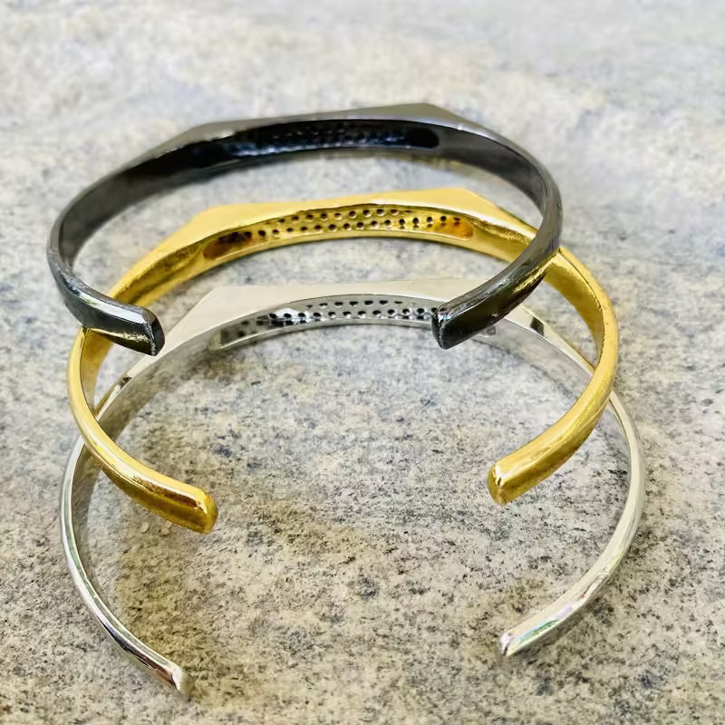 Cuff Zircon Men Stainless Steel Bangle Bracelet (EGBT391)