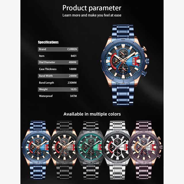 curren chronograph men stainless steel watch 8401 gallery img 5