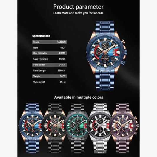curren chronograph men stainless steel watch 8401 gallery img 5