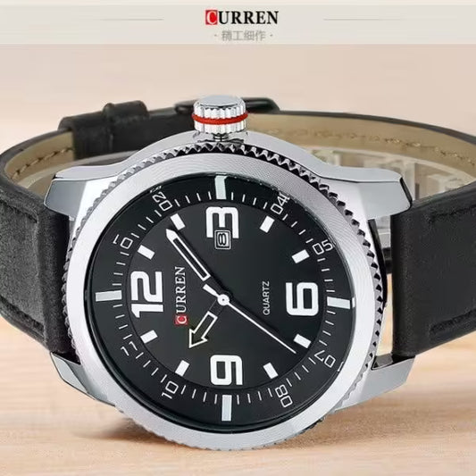 CURREN Men Black Leather Watch (CU8180)