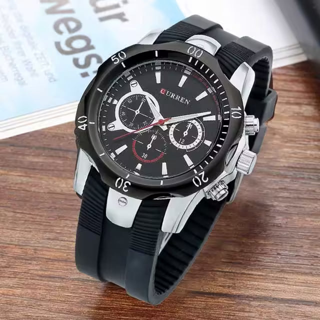 CURREN Men Simple Rubber Watch Casual Quartz