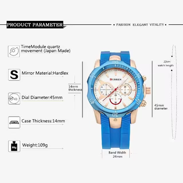 CURREN Men Simple Rubber Watch Casual Quartz
