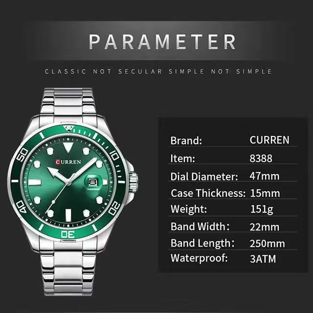 Montre CURREN pour homme en acier inoxydable étanche (CU8388)
