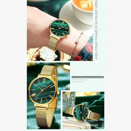 curren women blanche leather mesh steel strap cu9076 gallery img 1