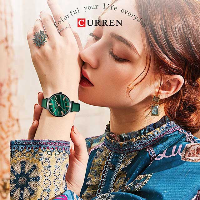 curren women blanche leather mesh steel strap cu9076 gallery img 5