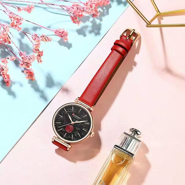 CURREN Women Flower Dial Leather Watch (CU9078)
