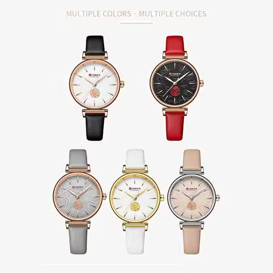 CURREN Women Flower Dial Leather Watch (CU9078)