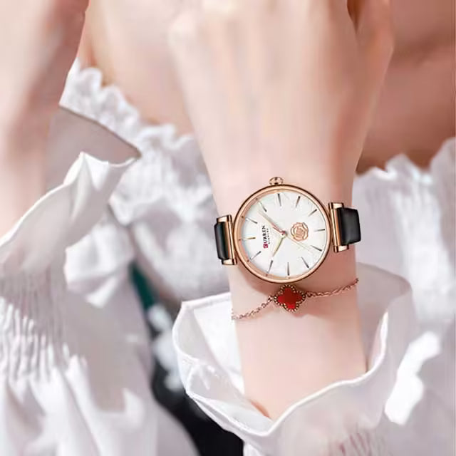 CURREN Women Flower Dial Leather Watch (CU9078)