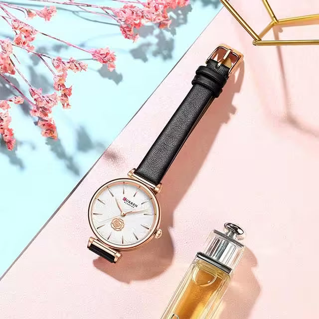 CURREN Women Flower Dial Leather Watch (CU9078)