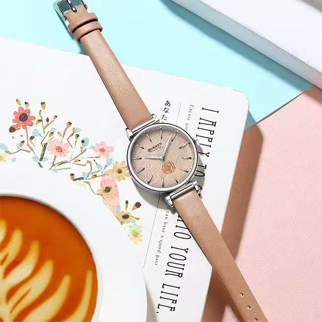 CURREN Women Flower Dial Leather Watch (CU9078)